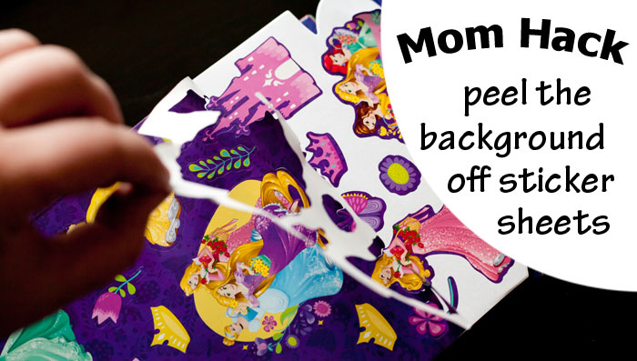 Mom Hack - Peel the background paper off sticker sheets so toddlers can get stickers off themselves! | Running With Spears #momhack #parenthack #toddlers