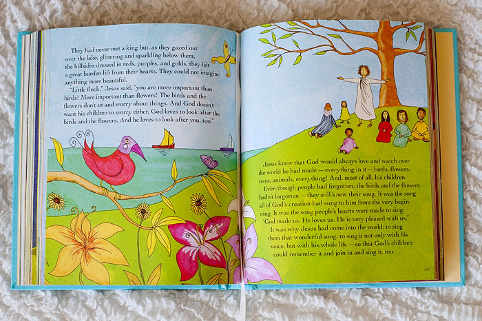 The Jesus Storybook Bible - my favorite Bible stories to read my girls! It's a heartwarming children's book telling the central stories of the Bible in a way that makes it clear that each and every one points us to our rescuer, Jesus, and shows us over and over that God loves us with a "never stopping, never giving up, unbreaking, always and forever love." | Review by Running With Spears #Zonderkidz @Zonderkidz